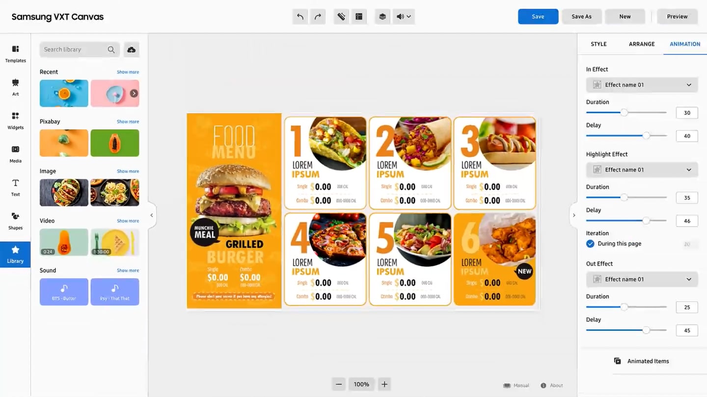 Samsung VXT Menu
